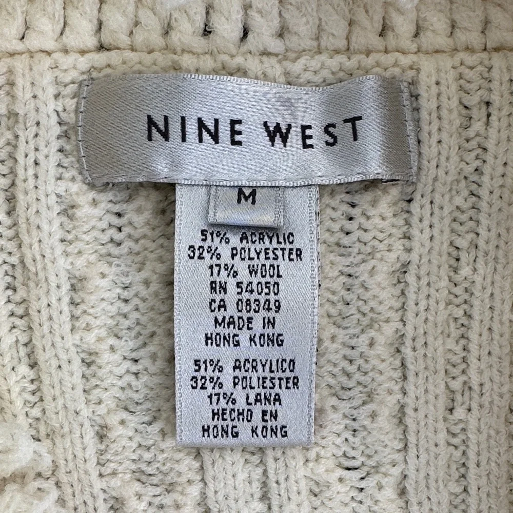 Vintage Nine West Cream Cable Knit Long Crochet Cardigan with Fringe Trim